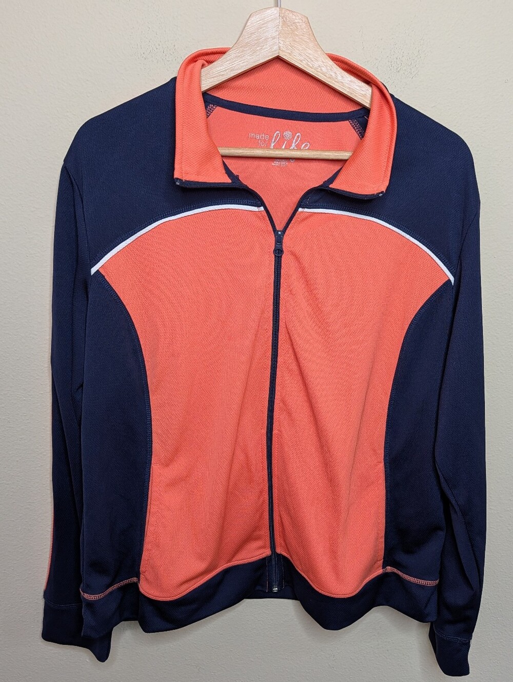 Made for Life Navy & Coral Colorblock Full Zip Track Jacket XL